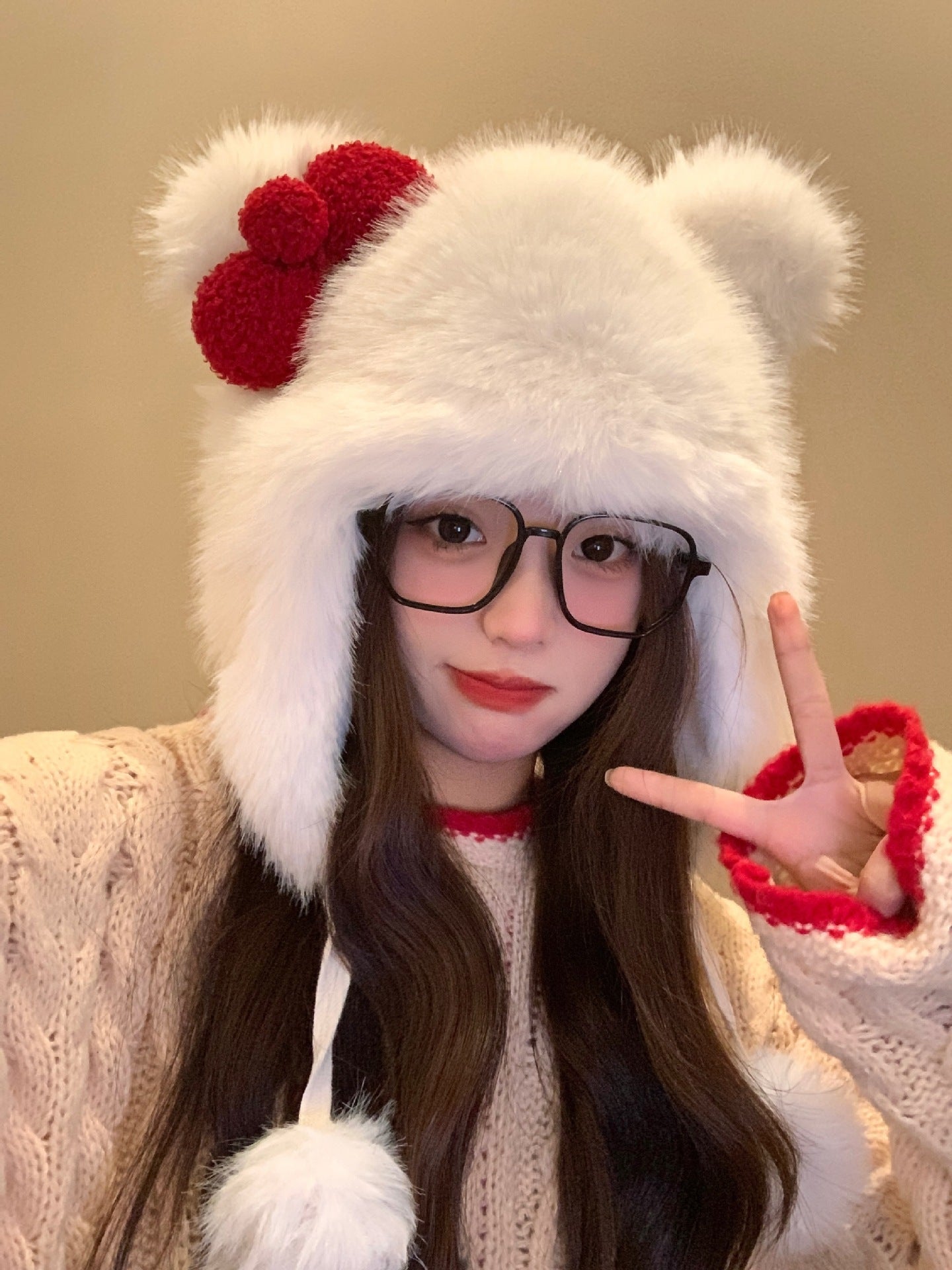 Korean Sweet Bow Plush Bomber hat