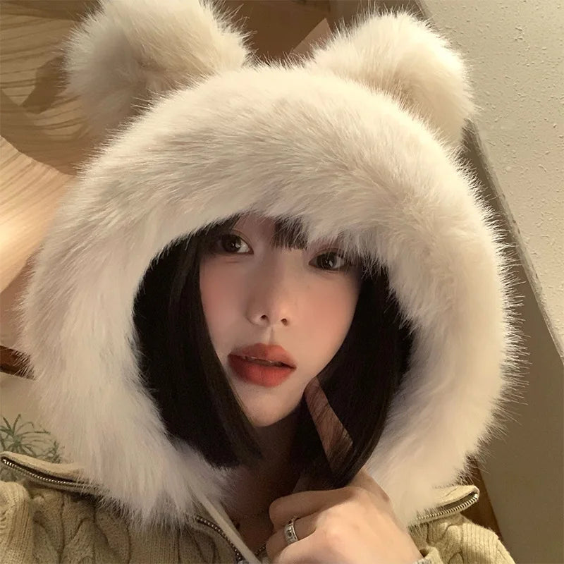 Fluffy bear Ear Protection hat