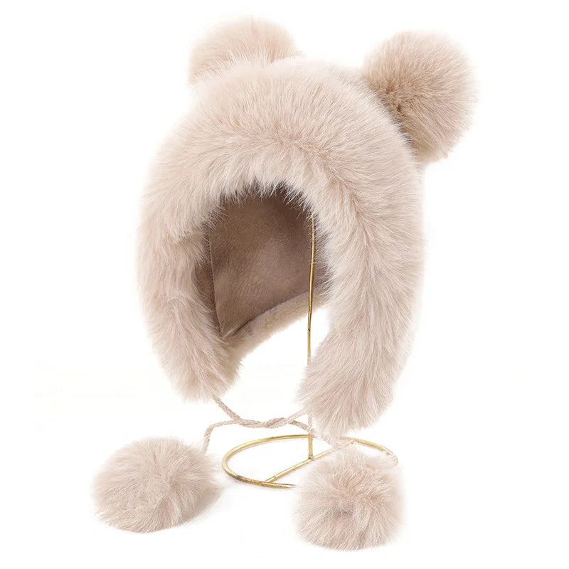 Fluffy bear Ear Protection hat