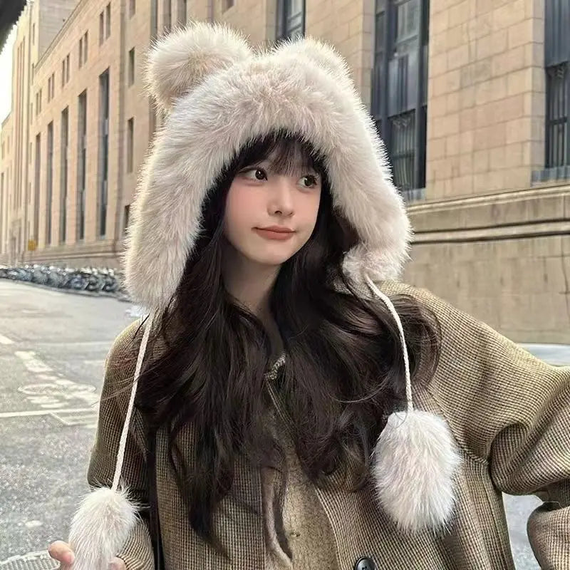 Fluffy bear Ear Protection hat