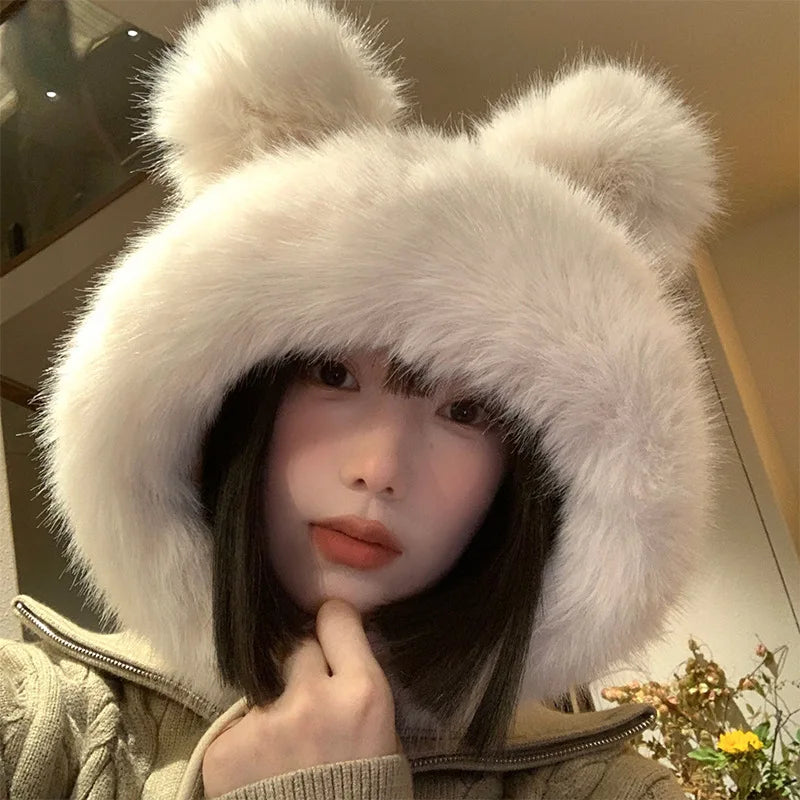 Fluffy bear Ear Protection hat