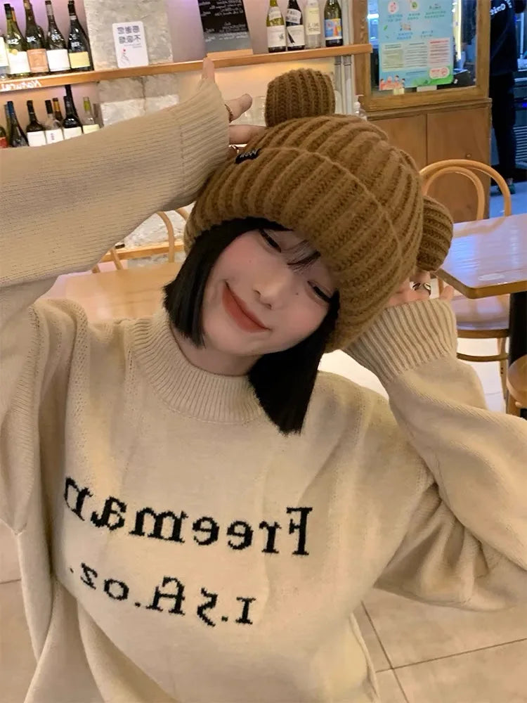 Winter Warm Woolen Hats Designer Kpop Personality Bonnet