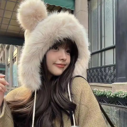 Fluffy bear Ear Protection hat