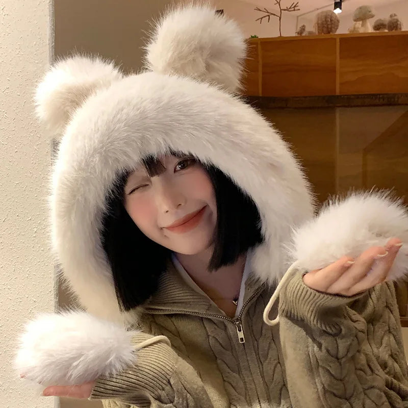 Fluffy bear Ear Protection hat